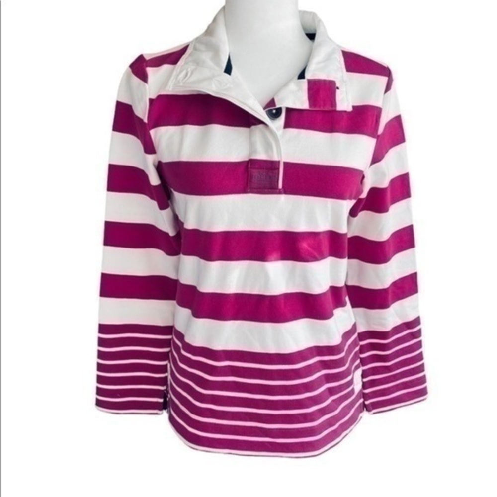 Joules Clothing Saunton Fuschia and White Striped Sweater | Size 4